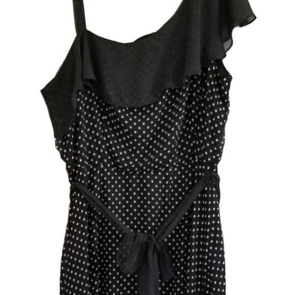 Lane Bryant black Whimsigoth polka dot one shoulder ruffle Party midi dress 14 - Picture 4 of 6
